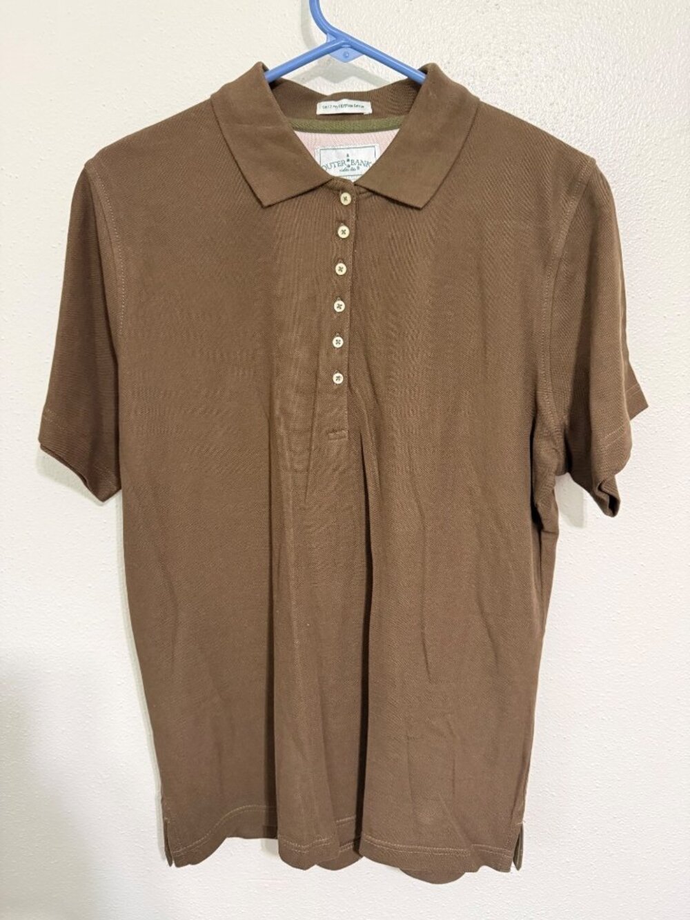 Outer Banks Polo Shirt Brown S/S Egyptian Cotton 6 Button Mens L